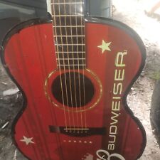 Budweiser Beer Guitar Tin Bar Sign Acoustic Red 6 String  picture