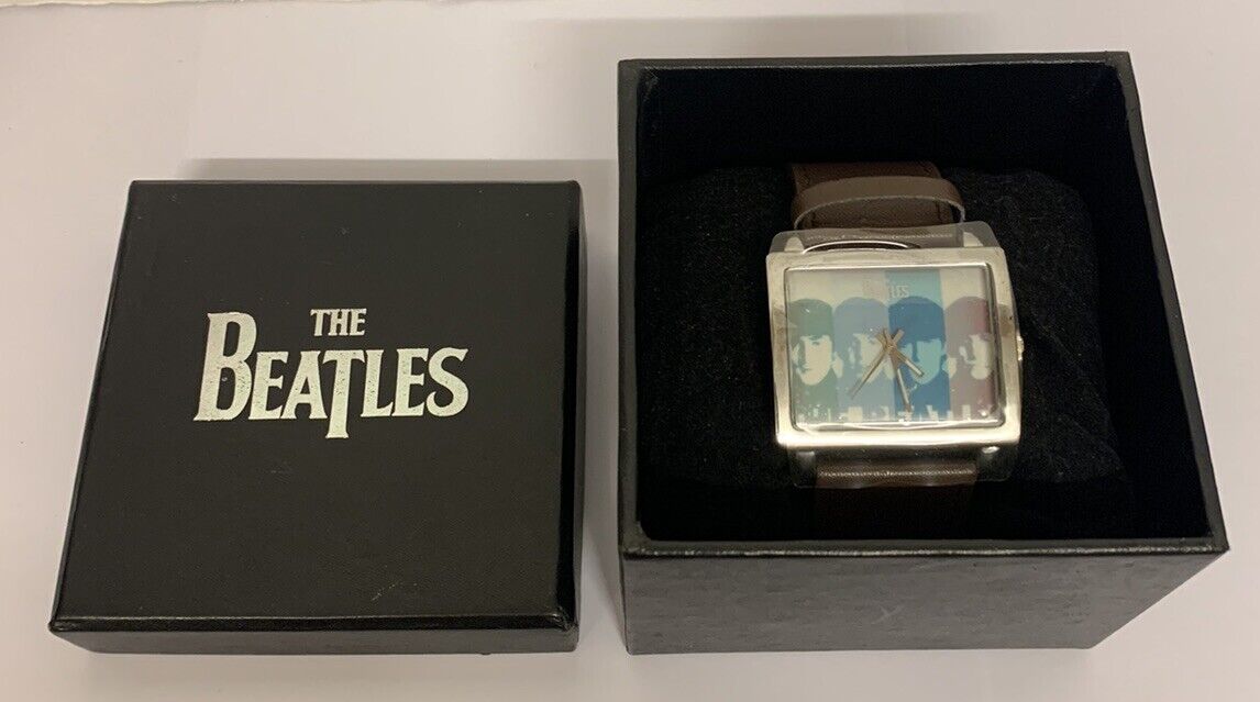 The Beatles Official Apple Watch With A Brown Strap Featuring The Fab Four Boxed