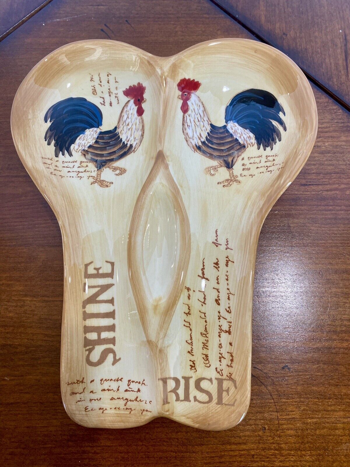 Rise And Shine Rooster Double Spoon Rest Ceramic Old McDonald Song Lyrics