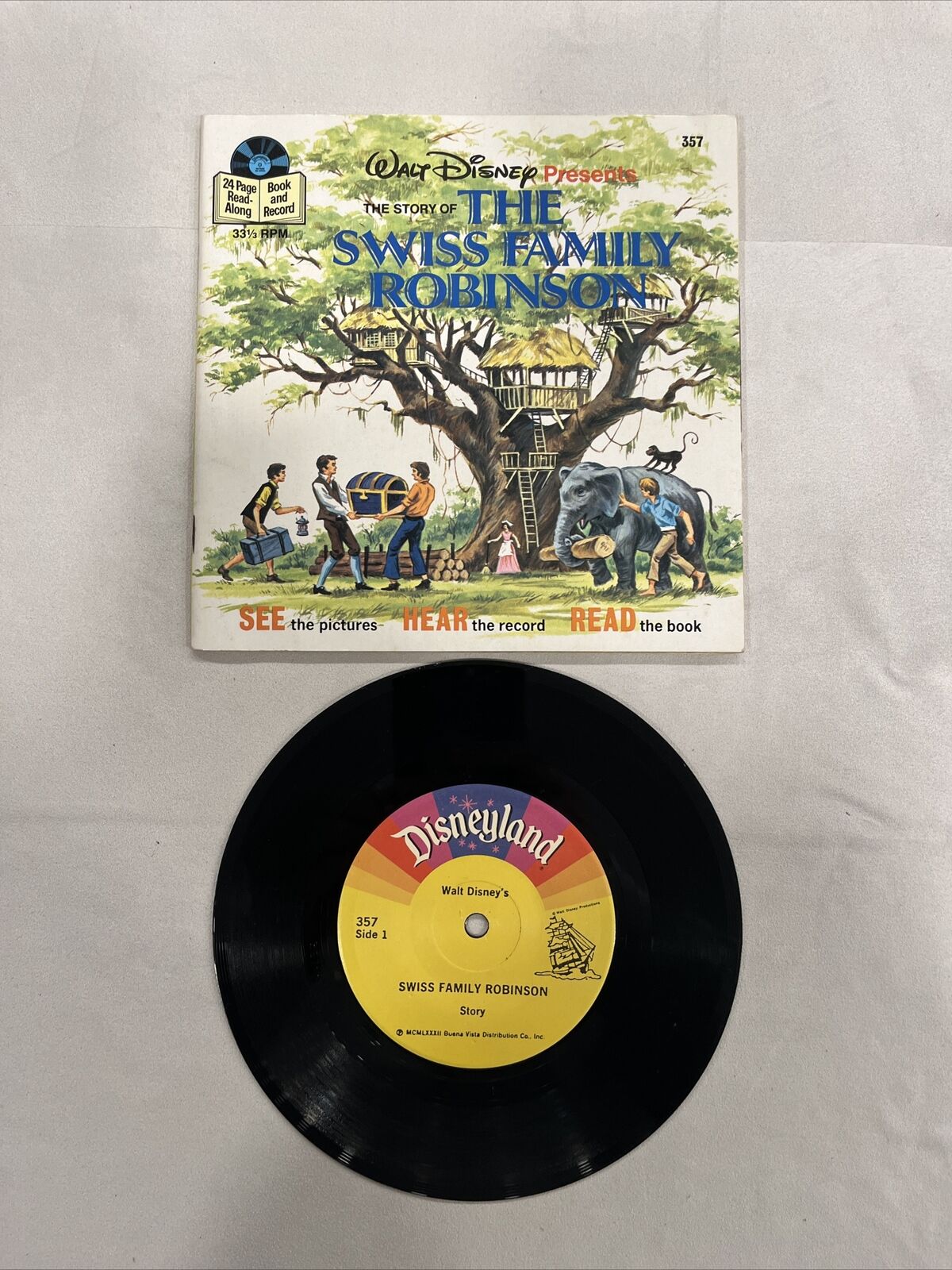 1971 Walt Disney Swiss Family Robinson Read Along Book And 33 1/3 Vinyl Record 