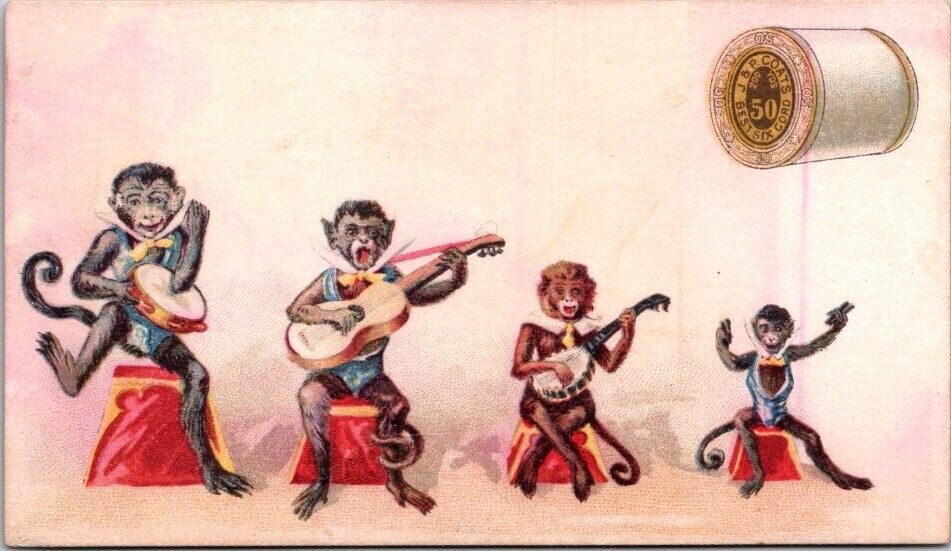 Coats Anthropomorphic Monkey Band Musical Instruments Guitar Banjo 1889 HQV1