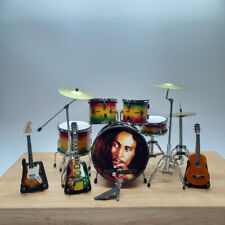 Miniature Drum Set 3 Guitar Reggae 1:12 Metal Instrument Figure Gift Display Vtg picture
