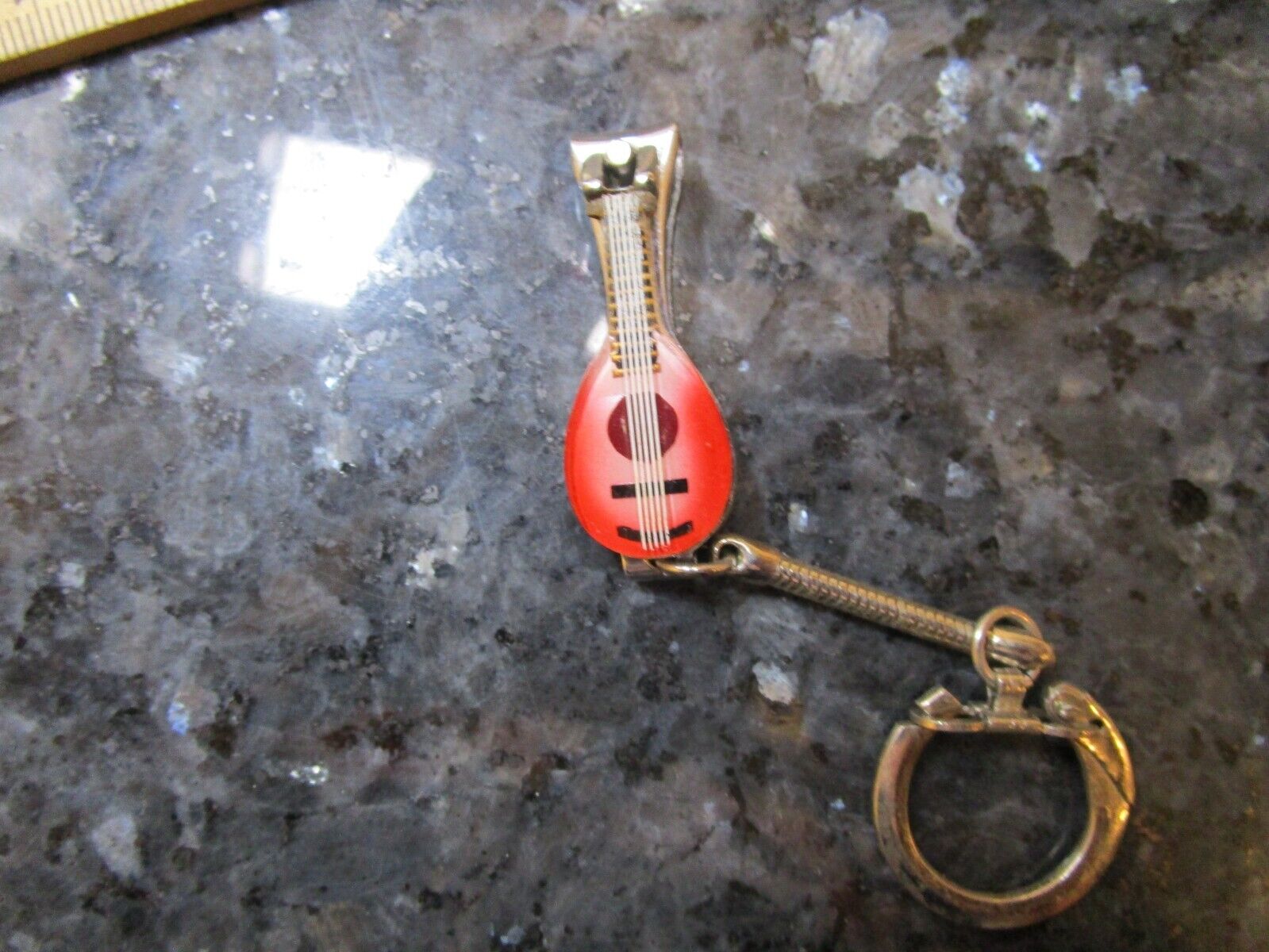 Vintage 1960s Guitar Nail Clippers File Made In Japan Red Mandolin Keychain