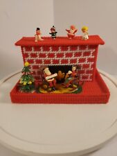 Vintage Kitschy Embroidered Santa Mrs. Claus Fireplace Diaroma Music Box picture