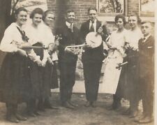 Photo Band Of Eight With Musical Instruments Flugelhorn Banjo Violins picture