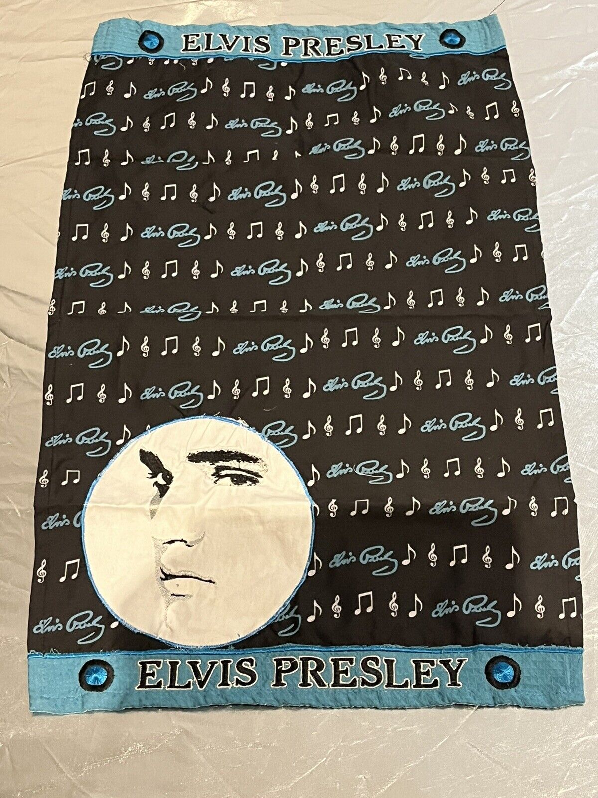Vintage Elvis Presley Tea Towel Beautiful Design Music Notes Portrait Shot