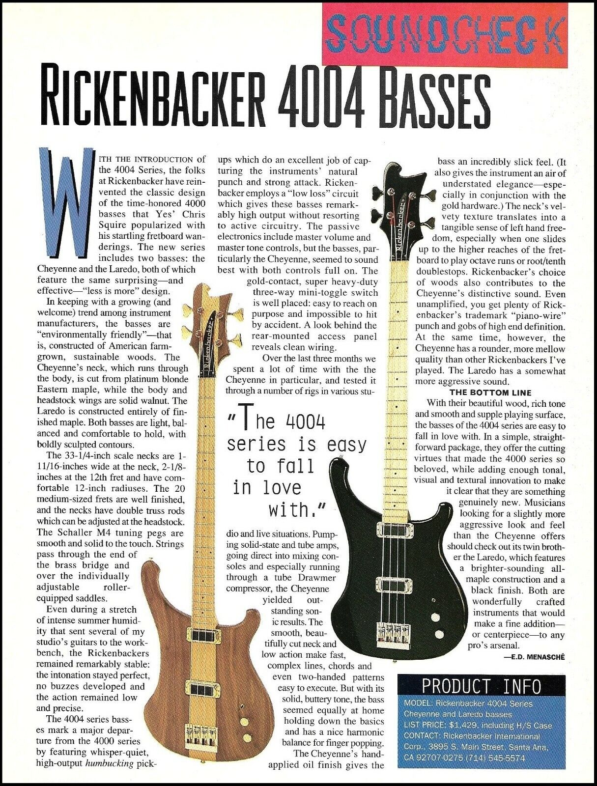 Rickenbacker 4004 Bass guitar series sound check review article print