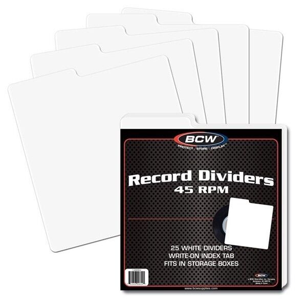 Pack of 25 BCW 45RPM Vinyl Record Single Tabbed White Plastic Dividers