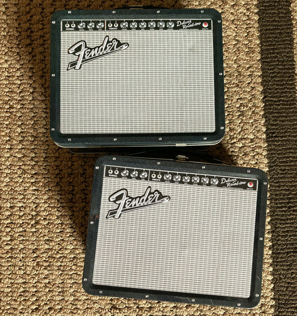 Set of Classic Fender Guitar Amplifier Lunch Box Metal Pail (Used)