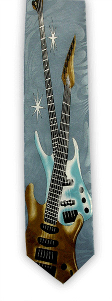 Two Guitars on Grey Tie - Music Gift - Guitarist Tie - Gift for Guitar Player