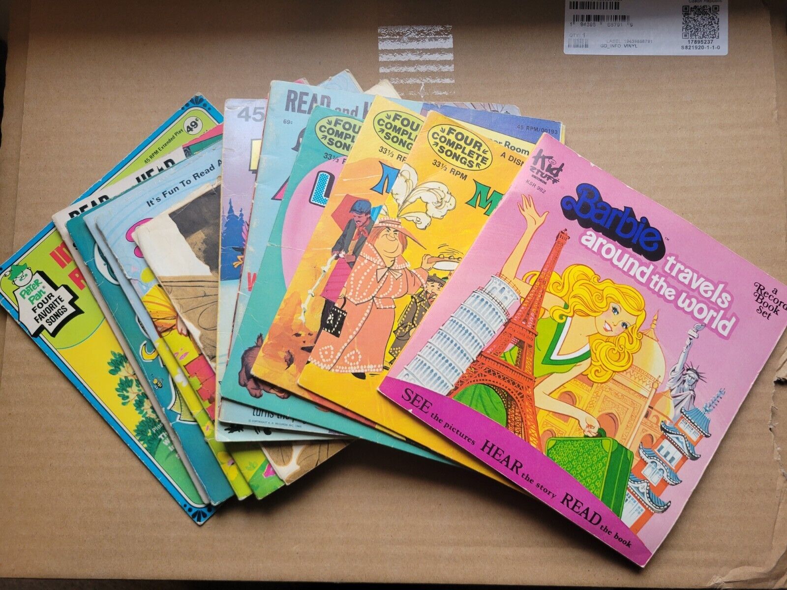 Lot Of 13 Childrens Records Barbie Electric Company Disney Peter Pan Mary...