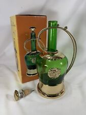 Vintage Brass & Green Bottle Glass Decanter Music Box Pourer picture