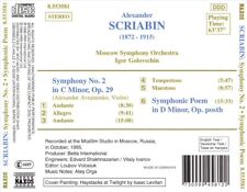 SCRIABIN: SYMPHONY NO. 2; SYMPHONIC POEM IN D MINOR NEW CD picture