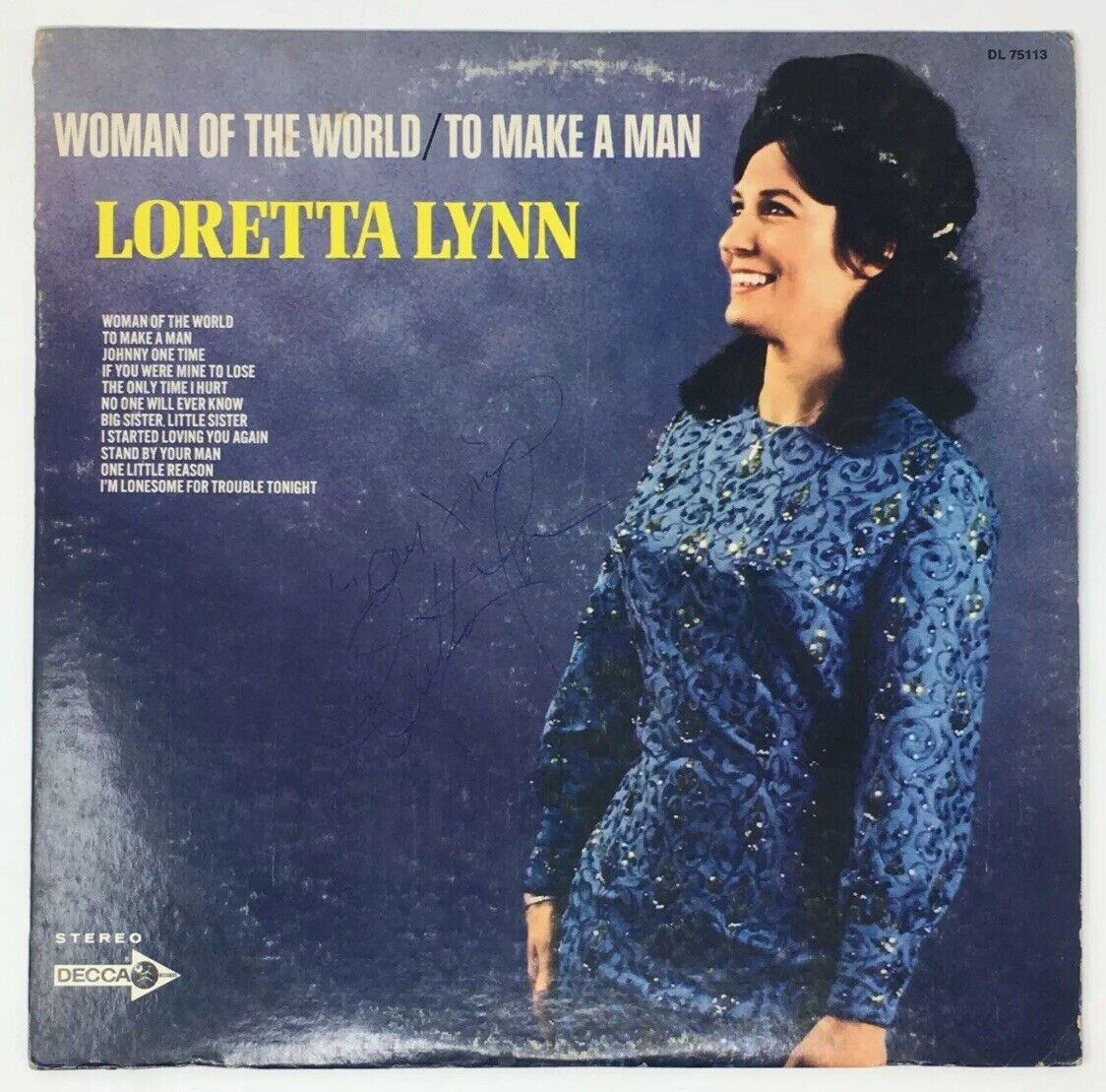 LORETTA LYNN “Woman Of The World” SIGNED Autograph Vinyl Record Album LP JSA COA