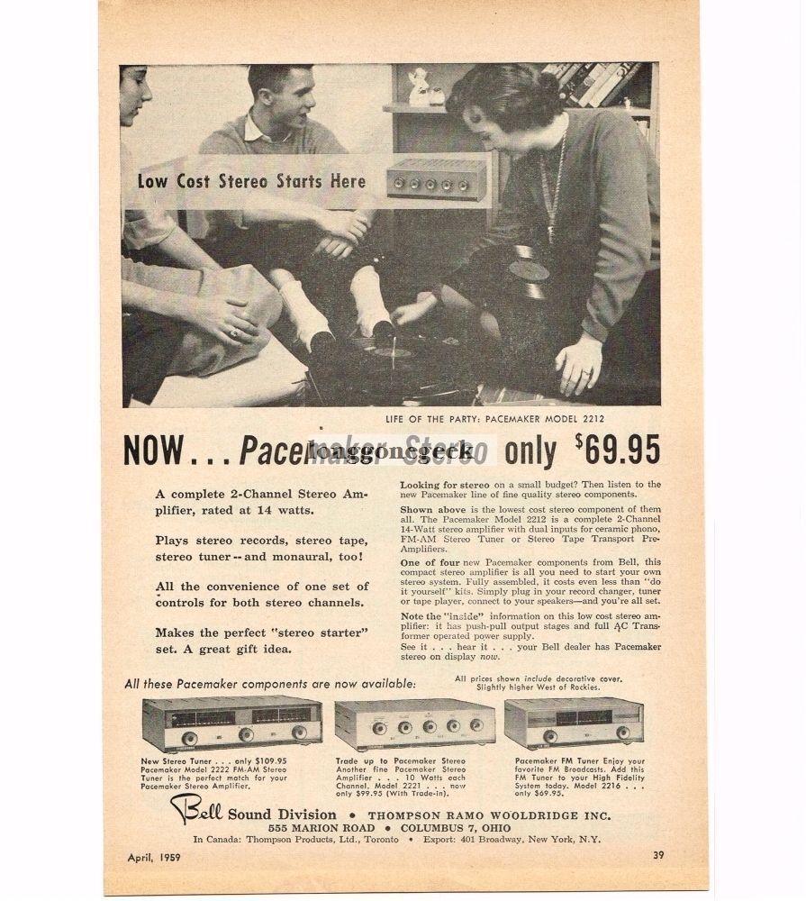 1959 Pacemaker Model 2212 2-channel Stereo Amplifier Vintage Ad 