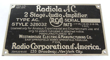 Vintage 1920s RCA Radiola AC Audio 2-Stage Amplifier METAL TAG Brass Nameplate picture