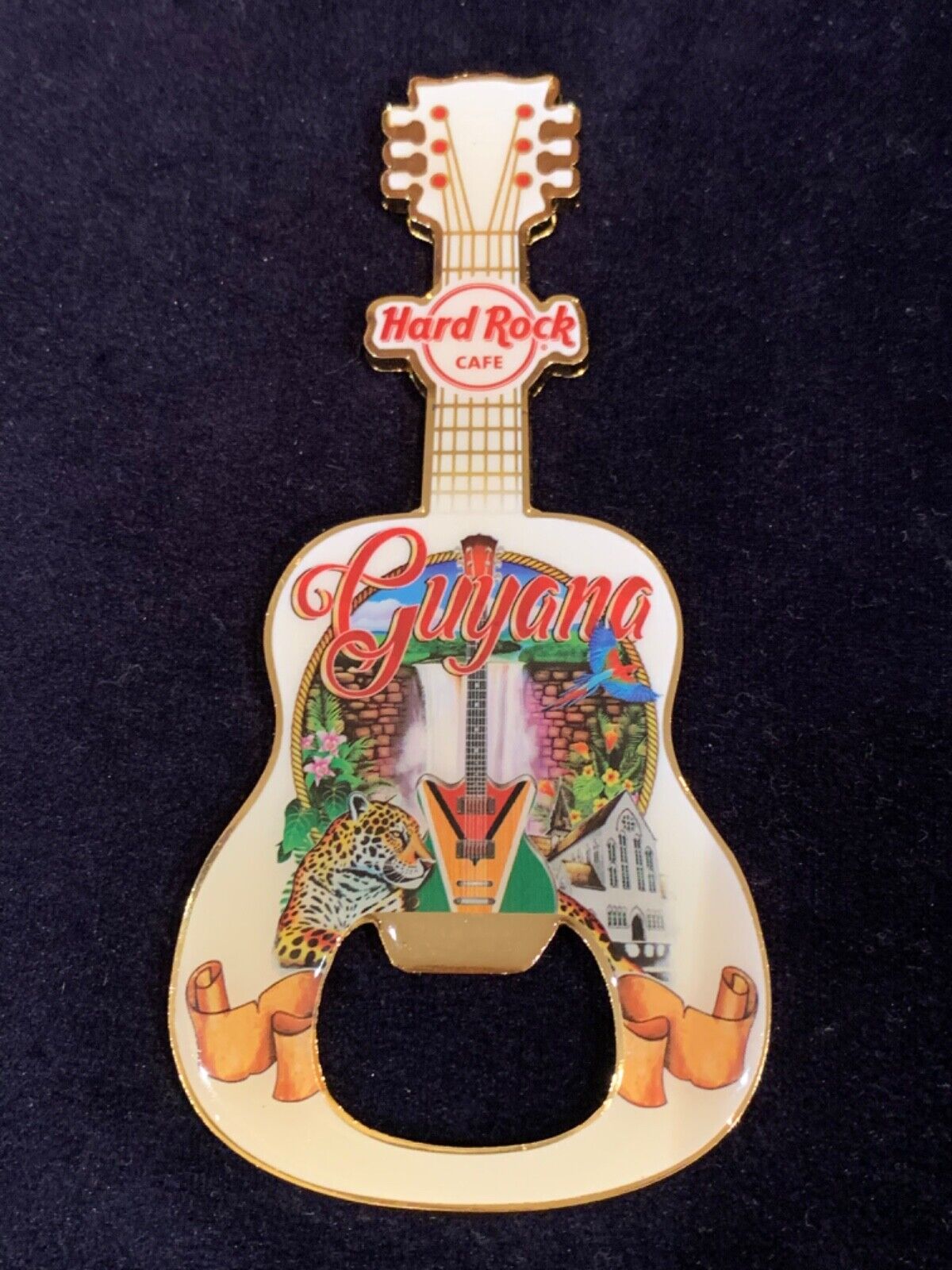Hard Rock Cafe GUYANA - Bottle Opener Guitar Magnet.