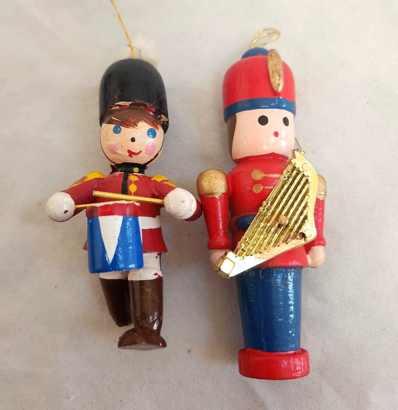 Vintage Wood British Soldier Tin Toy Christmas Ornaments Drum Marching Band ASIS