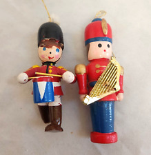 Vintage Wood British Soldier Tin Toy Christmas Ornaments Drum Marching Band ASIS picture