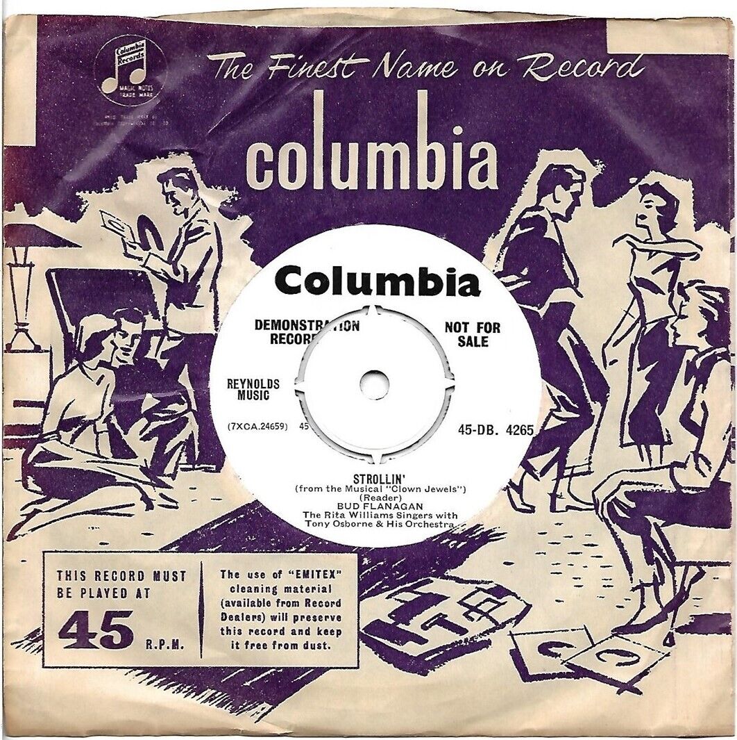 1959 BUD FLANAGAN Strollin\' Columbia Demo Record Made In England 7-Inch 45 RPM