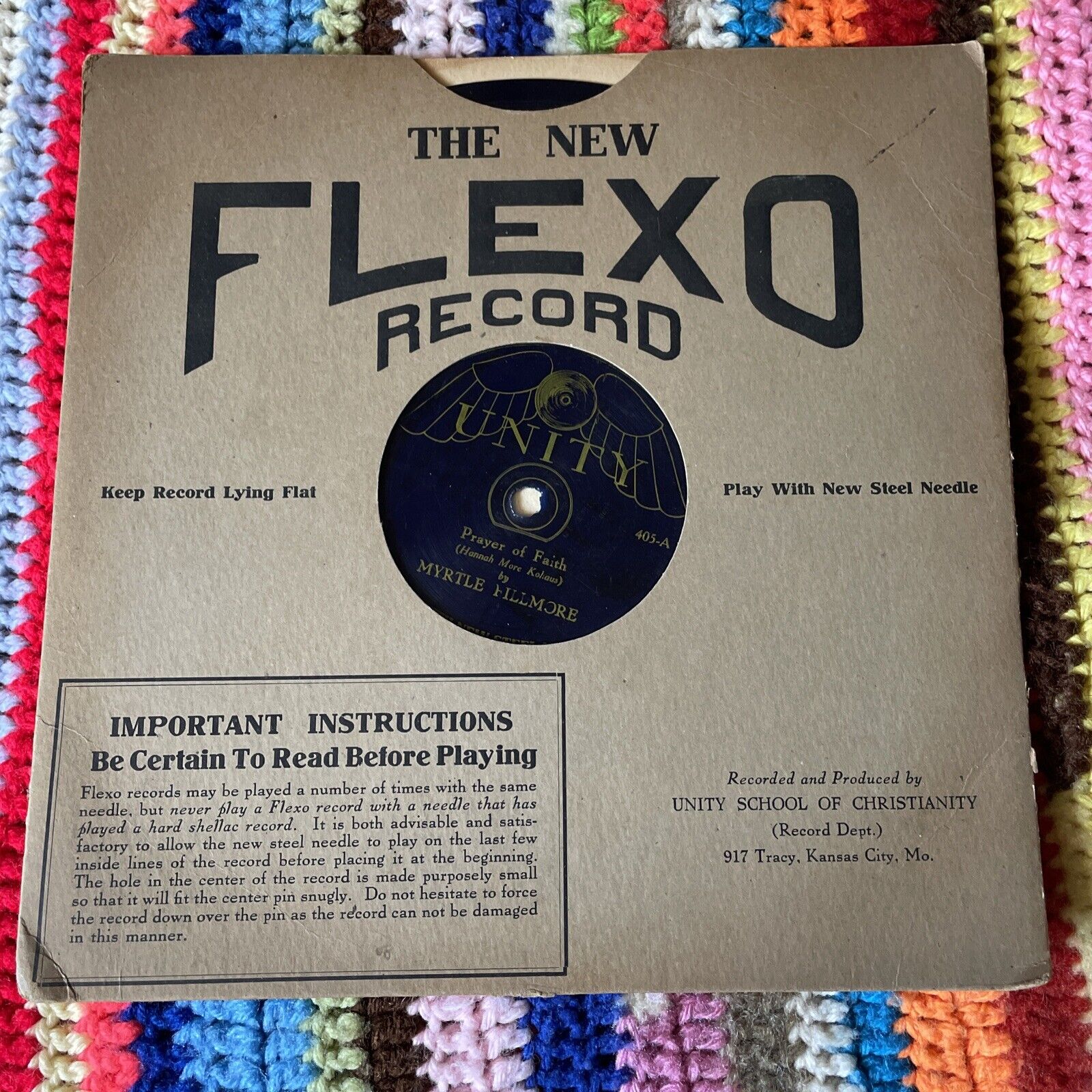 Flexo Record 1930\'s Prayer of Faith - Myrtle Hillmore - Unity School KC MO Blue