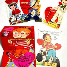 Vintage Valentine Lot of 5 Young Boys Prospector Harmonica Weightlifter Yo-Yo picture
