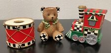 Mackenzie Childs Toyland Candle Holders Set of 3 Drum Bear Train Resin Brand New picture