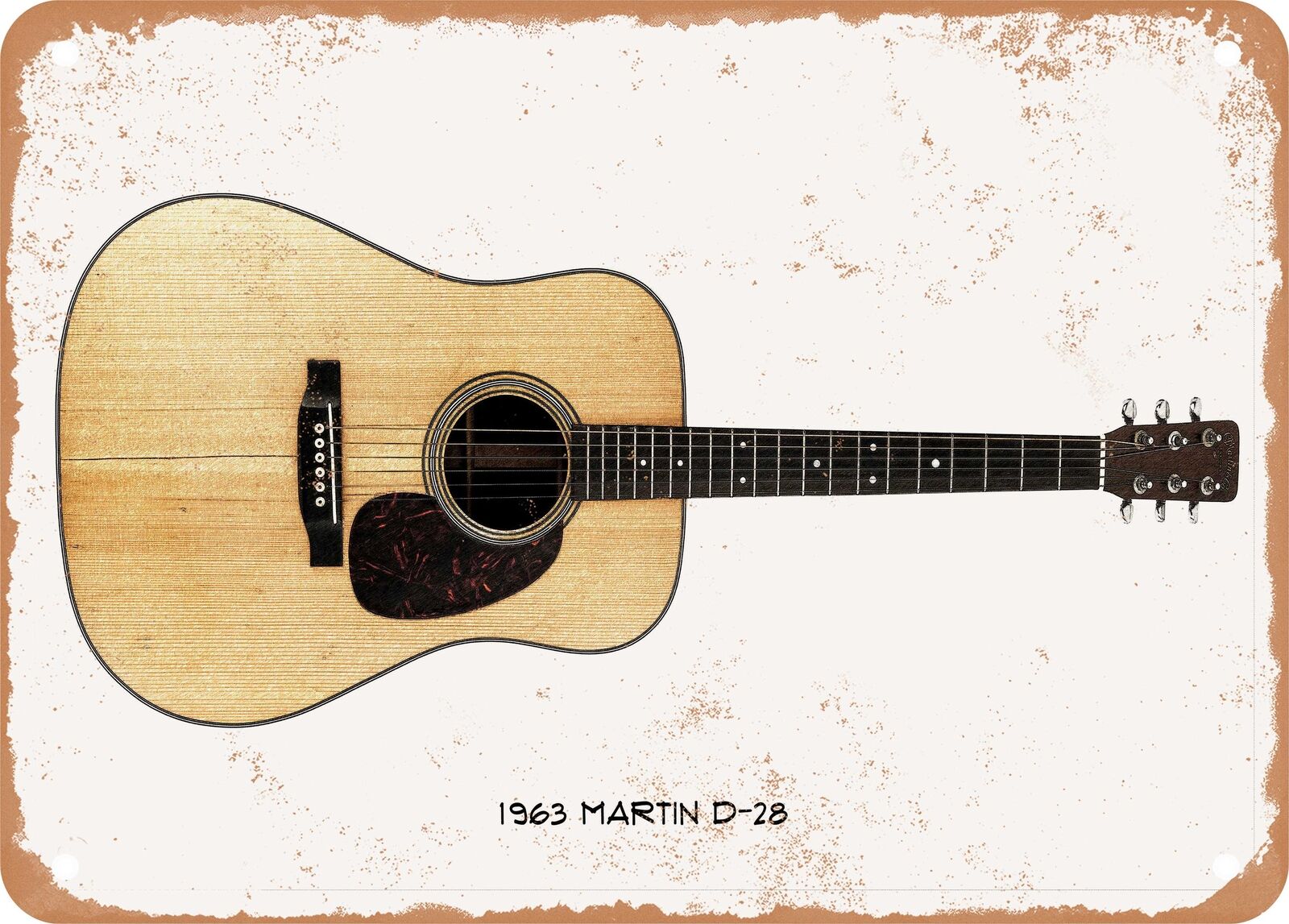 Guitar Art - 1963 Martin D-28 Pencil Drawing - Rusty Look Metal Sign