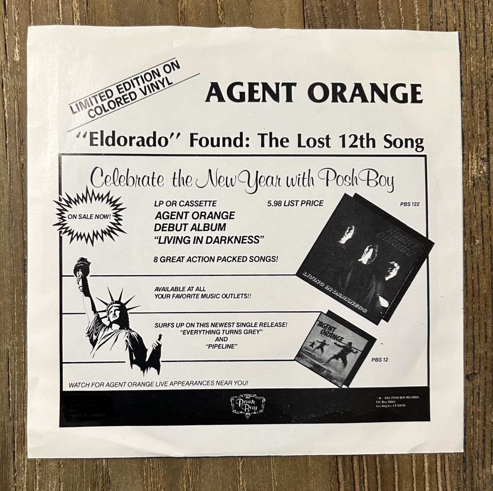 Agent Orange El Dorado 7” with interview on Posh Boy Records