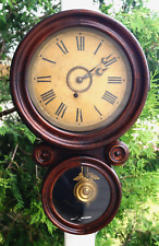 Antique 1870s Ingraham MOSAIC Mahogany Wall Clock - SEE VIDEO - WORKS - UNUSUAL picture