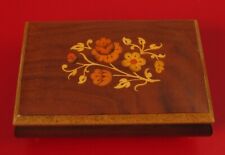 BEAUTIFUL VINTAGE FLORAL INLAY JEWELRY TRINKET MUSIC BOX PLAYS SANTA LUCIA NICE picture
