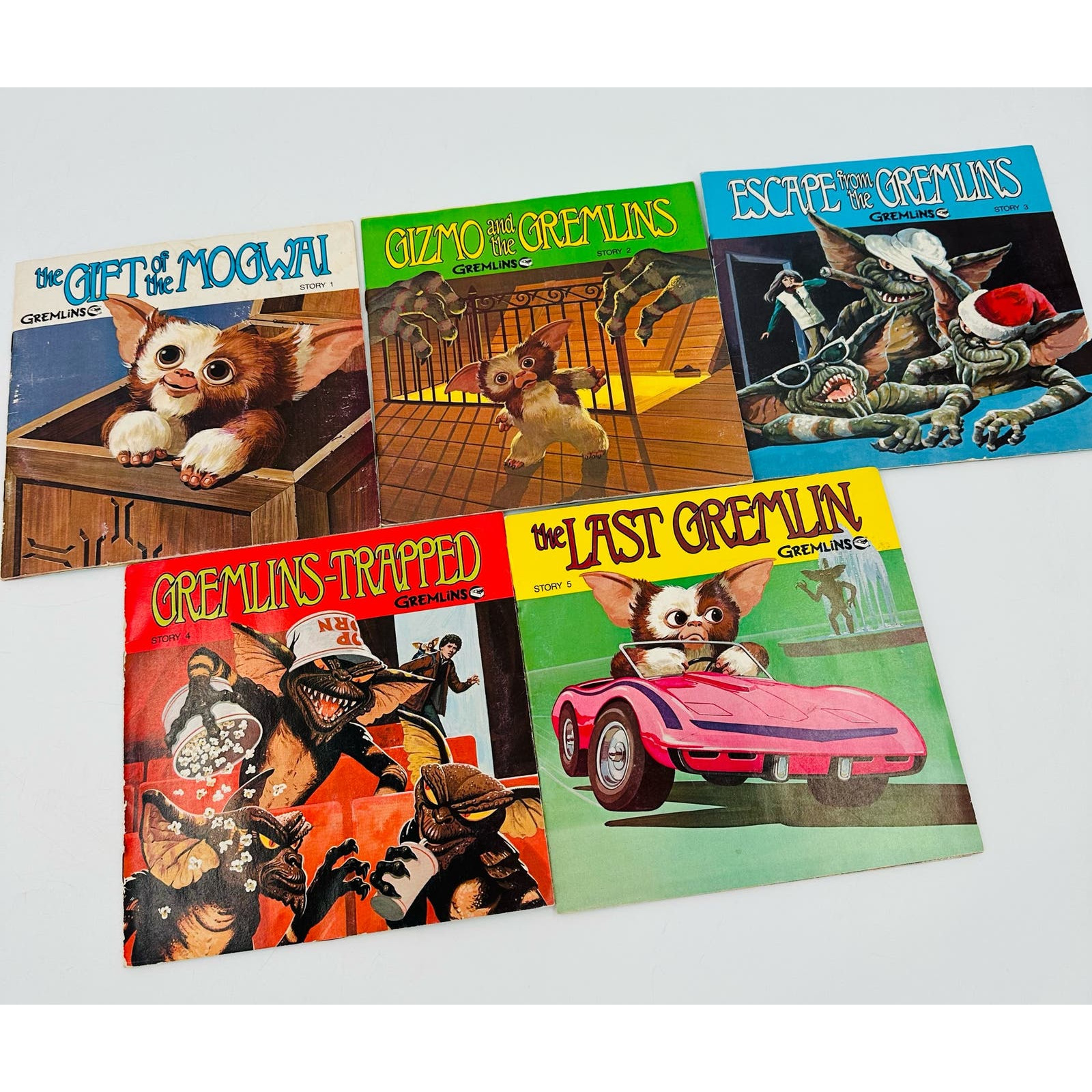 5 Vintage Gremlins 33 1/3 RPM Vinyl Record Read Along Story Books 1984 GIZMO Set