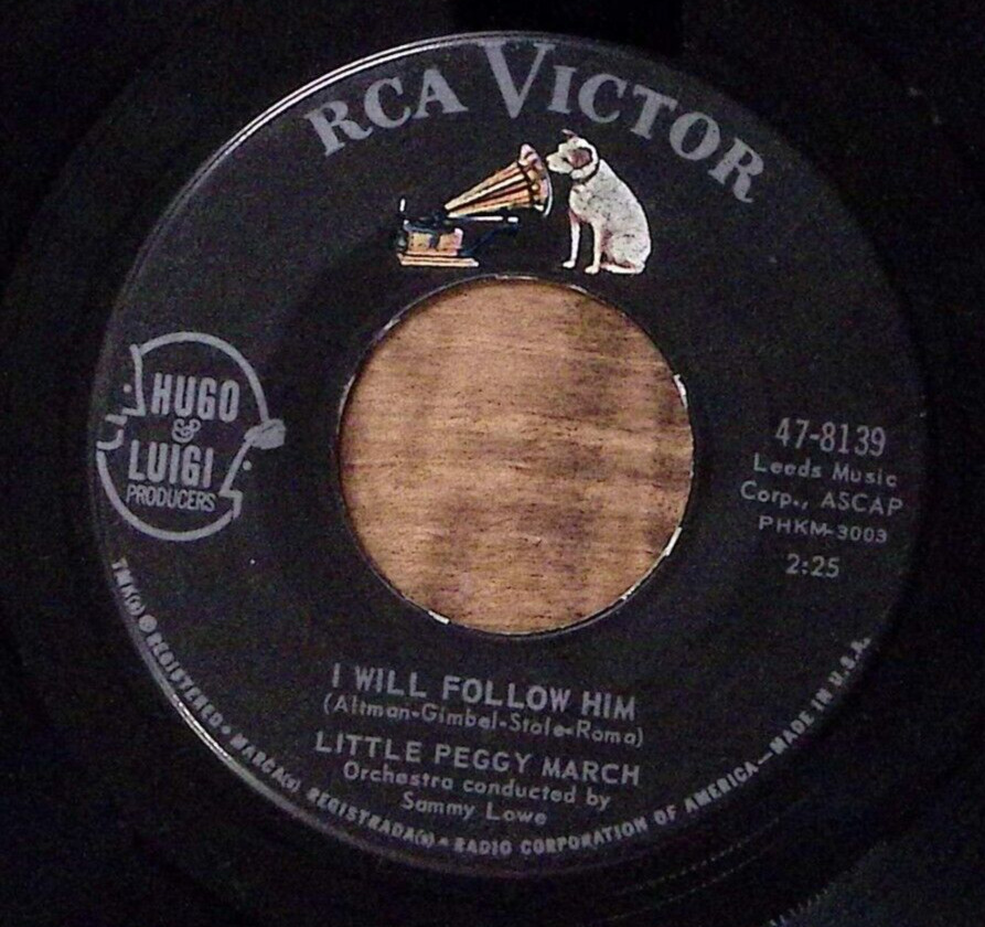LITTLE PEGGY MARCH WIND-UP DOLL/I WILL FOLLOW HIM RCA VICTOR REC VINYL 45 51-160