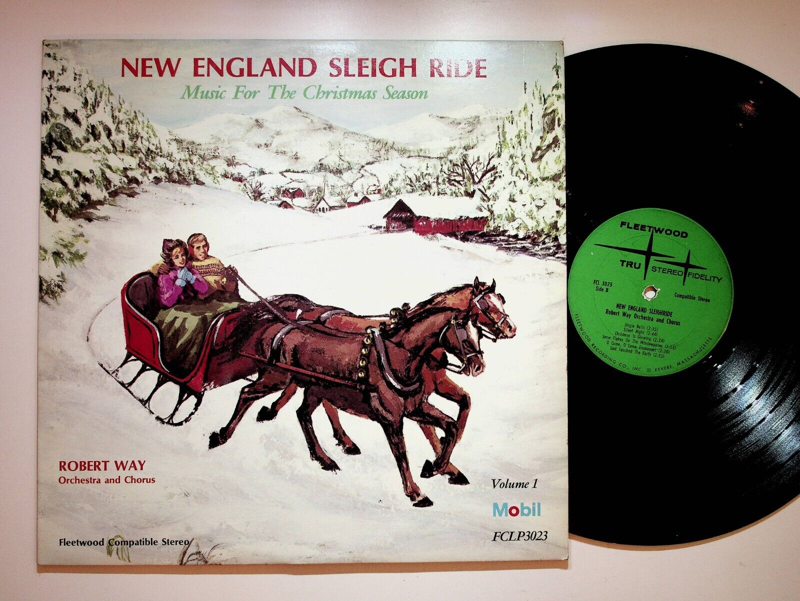 New England Sleigh Ride Robert Way Christmas Season Mobil Oil Vinyl LP Record