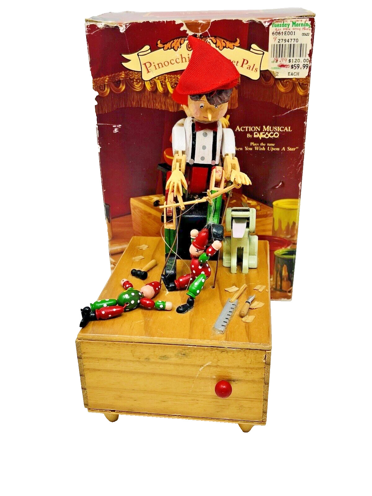 Vintage 1980 Pinocchio Puppet Pals ENESCO Music Box