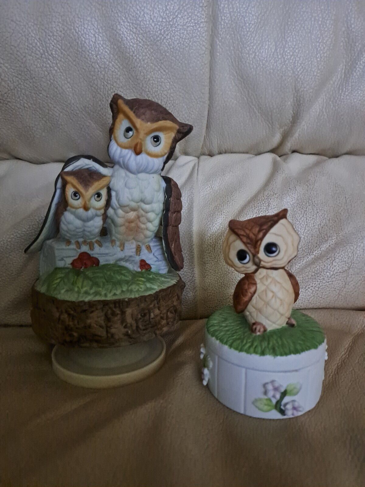 Vintage Lefton Owl Music And Owl Trinket Box With Candle.