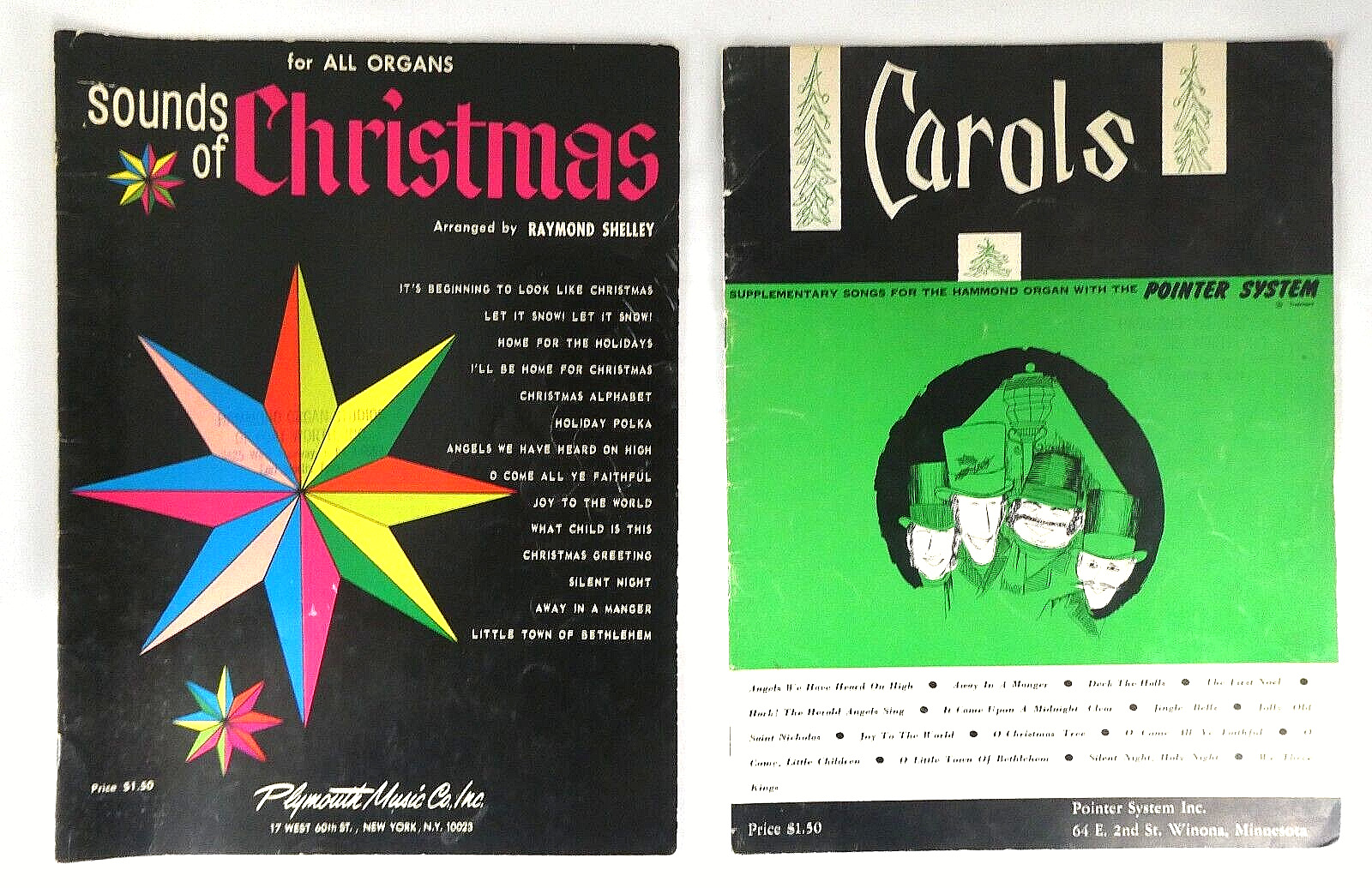 Christmas Organ Song Books Vintage Sheet Music 12 in X 9 in Carols and Popular