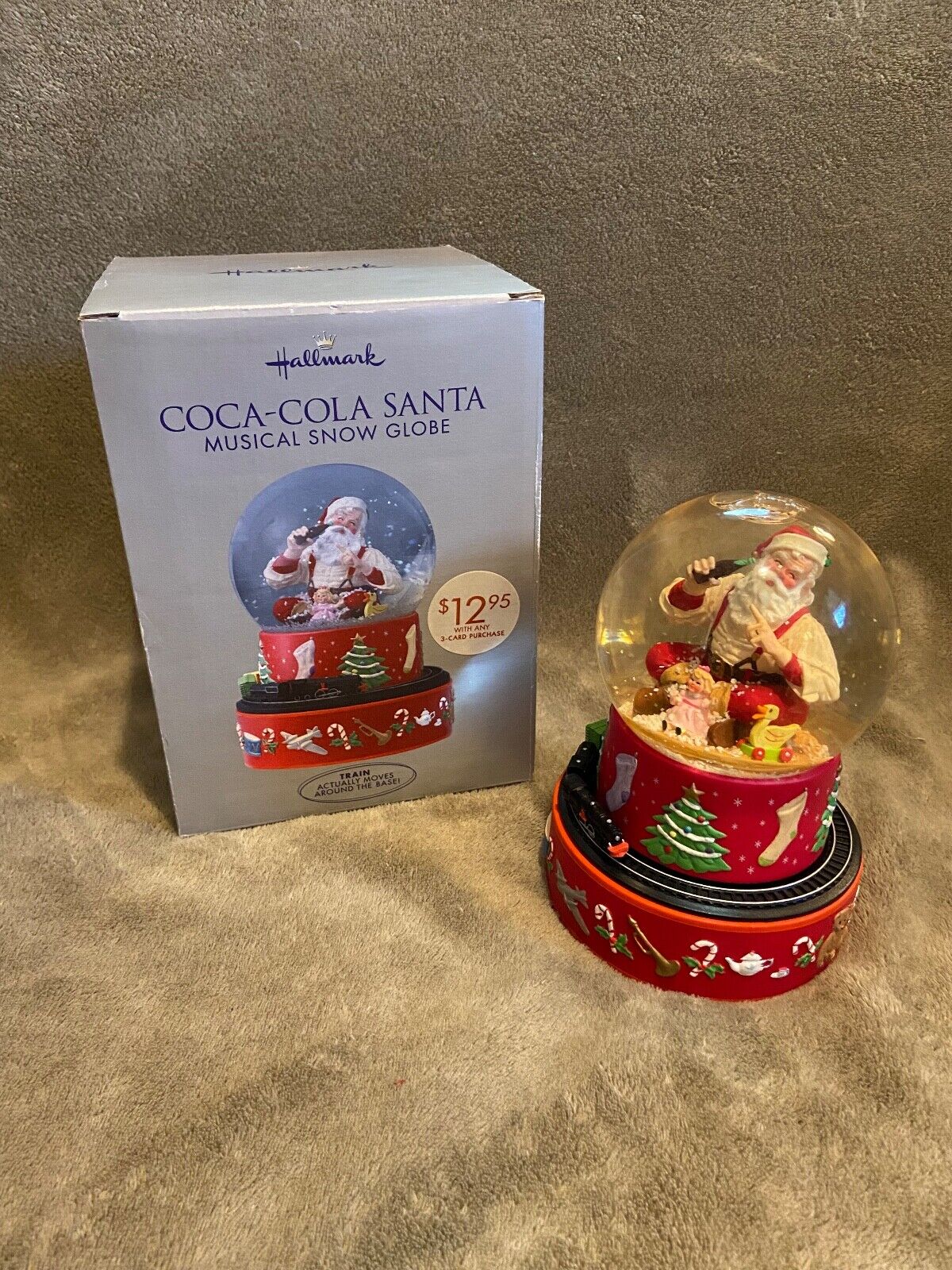 Vintage 1971 Hallmark Coca-Cola Santa Xmas Musical Snow Globe Coke Moving Train