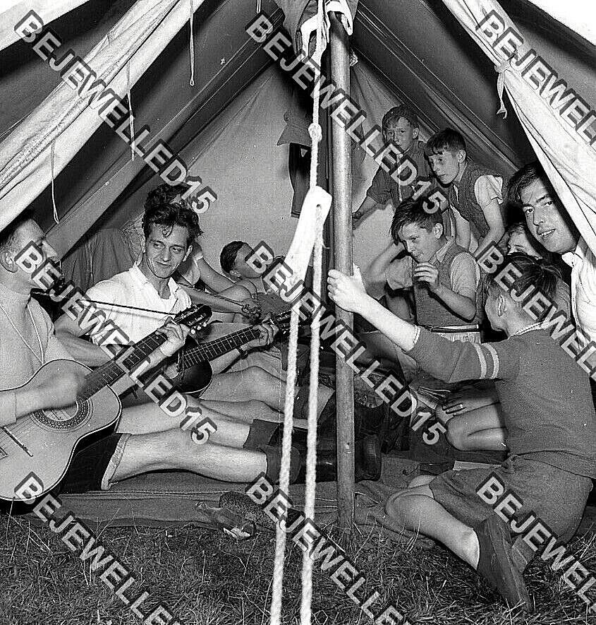 Old Negative.Large Group Of Men & Boys In A Tent Listen To Guitars.1950\'s.B150