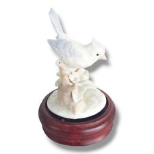 Vintage Porcelain Japan Music Box Blue Bird with Flower on Branch with wood base picture