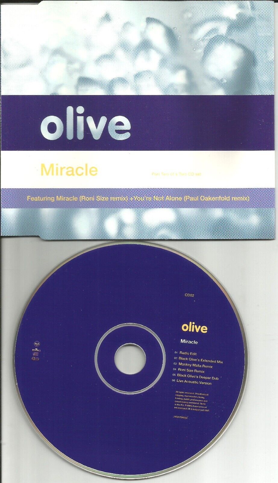 OLIVE Miracle UNRELEASED & EDIT & REMIXES PAUL OAKENFOLD & RONI SIZE CD single