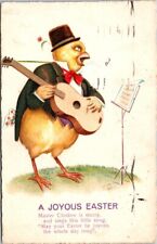Easter Anthropomorphic Dressed Chick Chicken Singing Guitar c1920 postcard JP6 picture