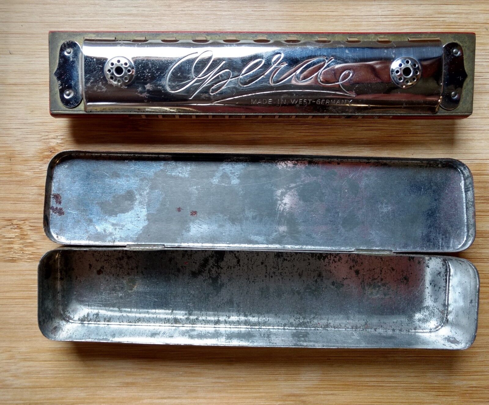 Harmonica by Opera in Original Tin Case Vintage made in West Germany US Zone