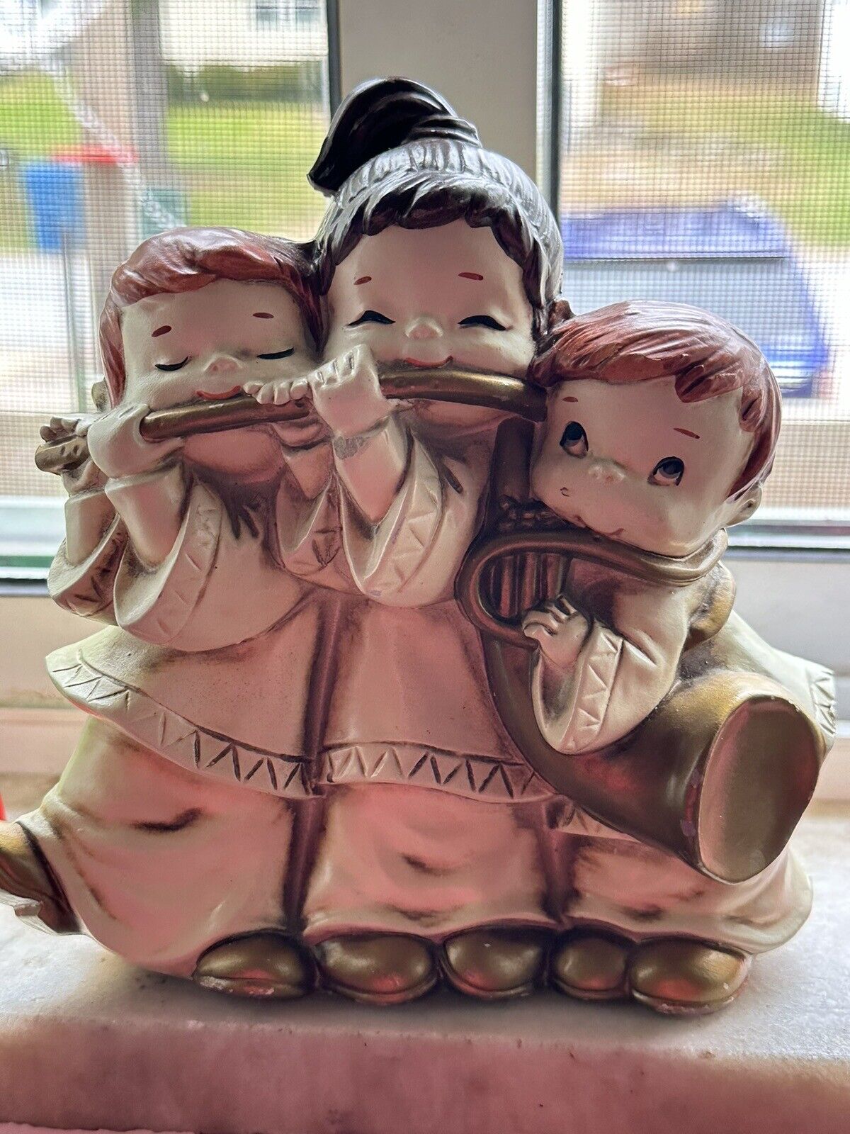 Vtg Paper Mache Children Instruments Musical Figurine Plays \