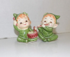 2 Vintage Porcelain Musical Elves Figurines Playing Drums & A Flute  picture