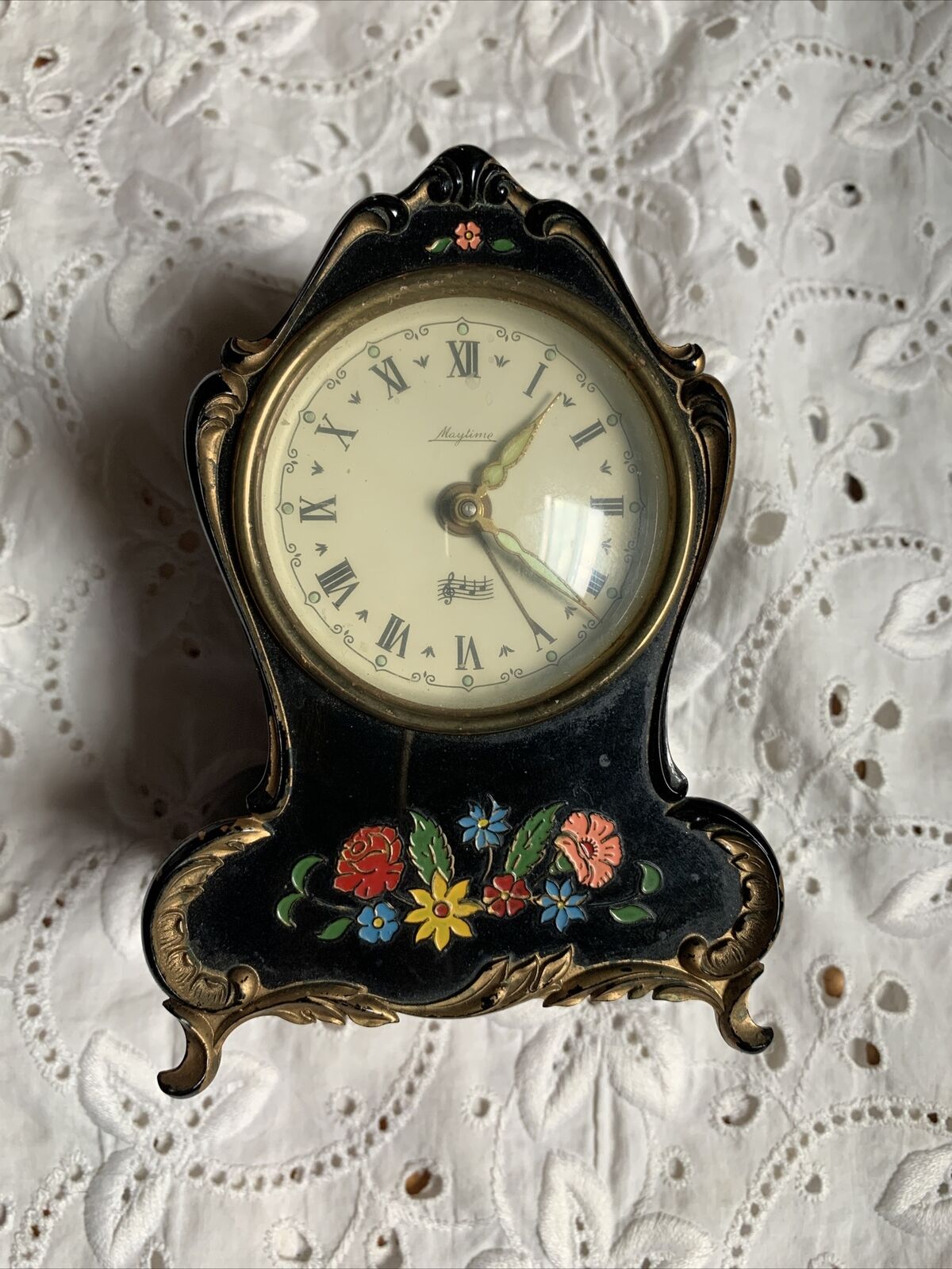 Vintage Western Germany REUGE Clock Music Box with Swiss Movement Emperor Waltz