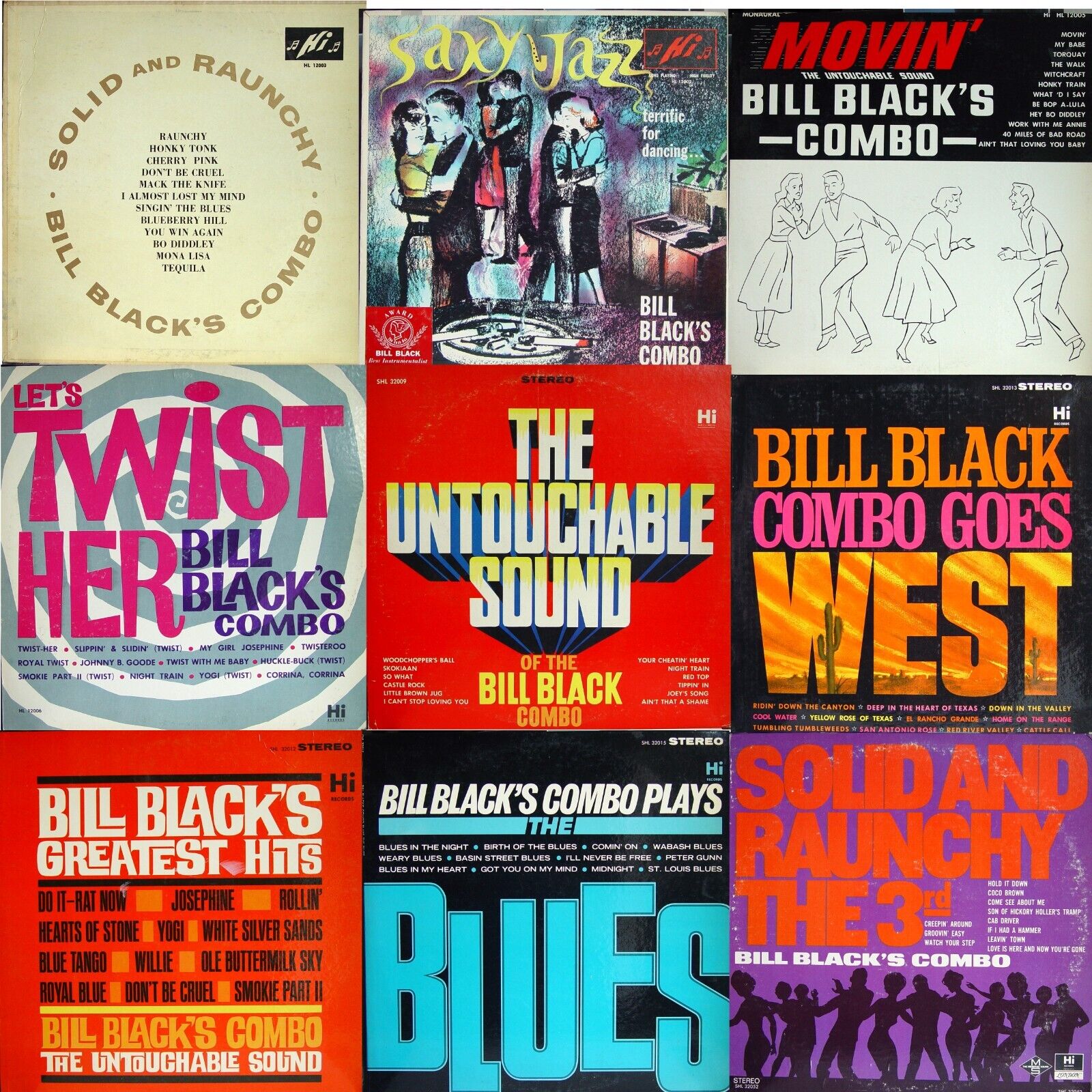 TESTED Vintage 9 LP Lot #59 Bill Black's Combo Raunchy Saxy Jazz Movin' Twist ++
