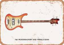 Guitar Art - 1961 Rickenbacker Bass Pencil Drawing - Rusty Look Metal Sign picture