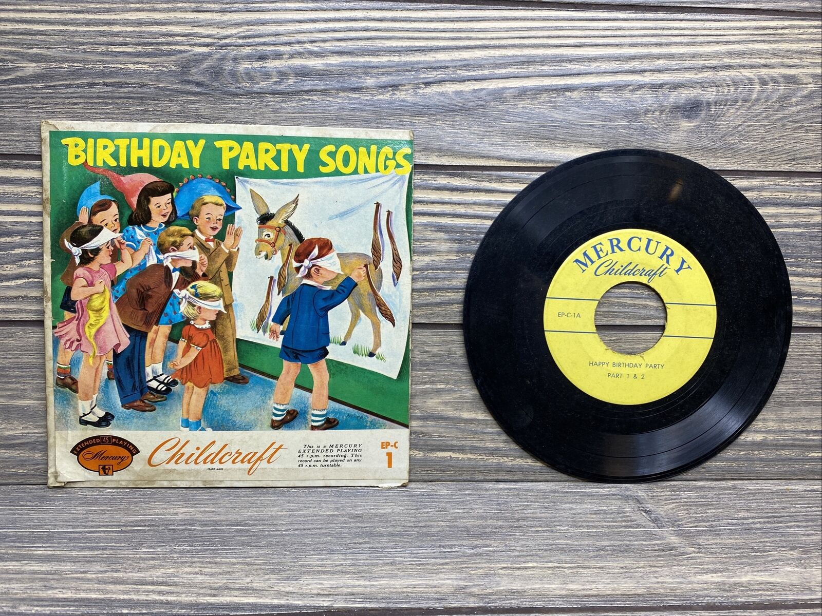 Vintage Mercury Childcraft Record Birthday Party and Sidewalk Songs 45rpm