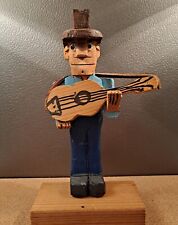 Vtg Guitar Man With Hat Wood Country Folk Decor 8x4 Collectable Gift Music picture